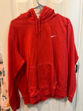 Nike Men’s Red Pullover Hoodie with White Swoosh